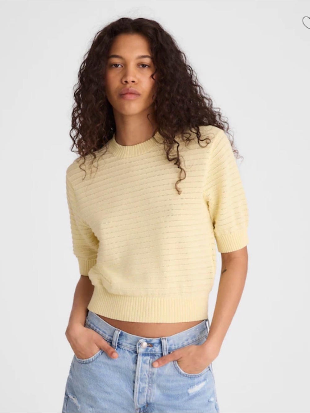 Textural-Stitch Crewneck Sweater in 100% Cotton Sheer Pineapple XXS NWOT